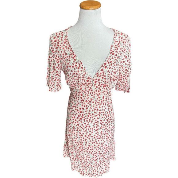 Womens Billabong Deep V Floral Print Flutter Sleeve Lace Dance Dress - Sz S - Picture 2 of 3